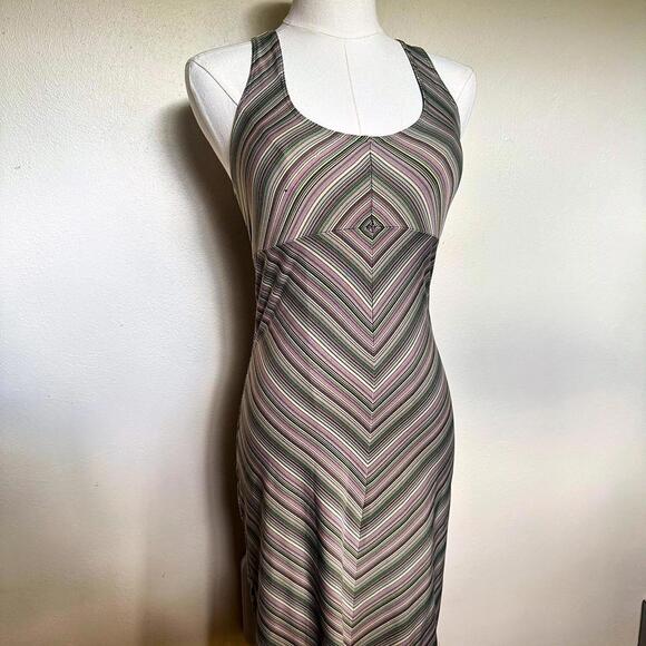 Vintage y2k sleek bodycon midi dress with green and pink abstract pattern! - Picture 1 of 6